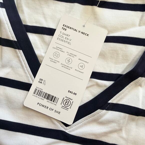 Athleta Essential V-Neck Tee - White & Blue Stripe - XL - Picture 4 of 6